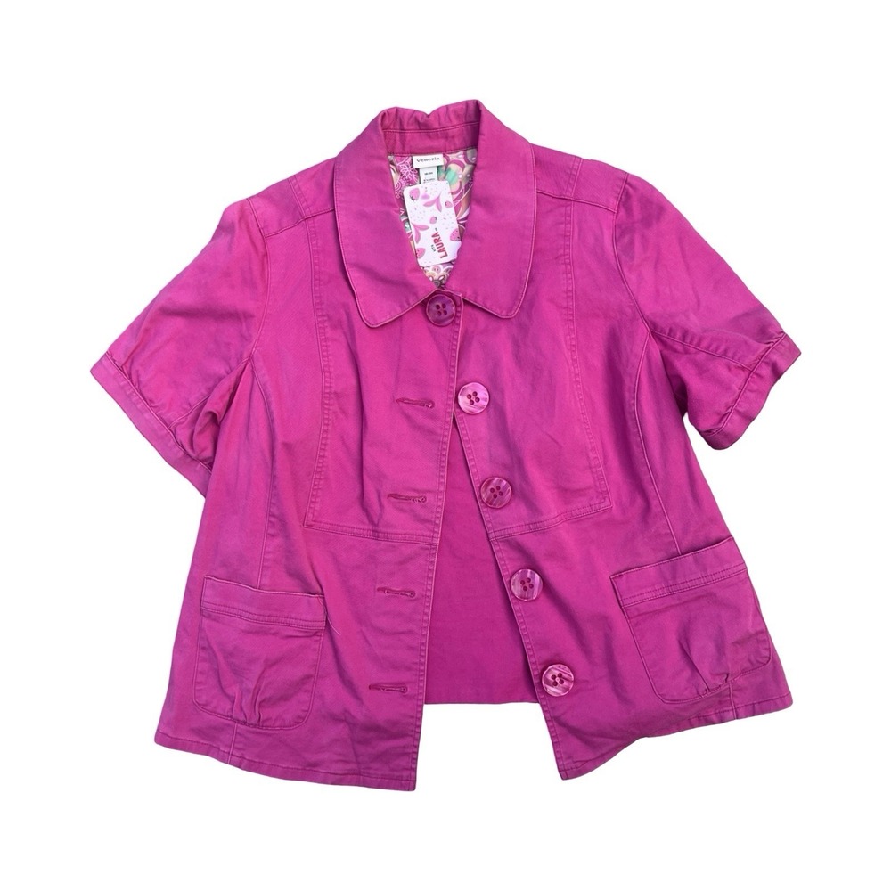Coquette Twee Plus Size Hot Pink Womens Short Sleeve Jacket Size 18/20